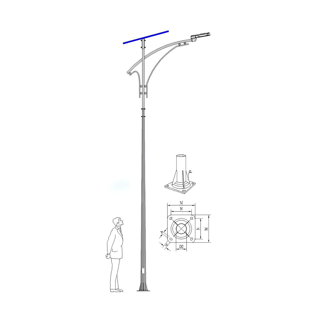 Cột đèn năng lượng mặt trời mạ kẽm nhúng nóng SL-TD05
