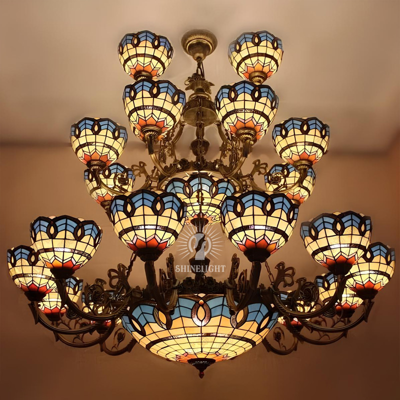 Đèn chùm kính màu TIFFANY nghệ thuật SLTFY26 - Hình ảnh 2
