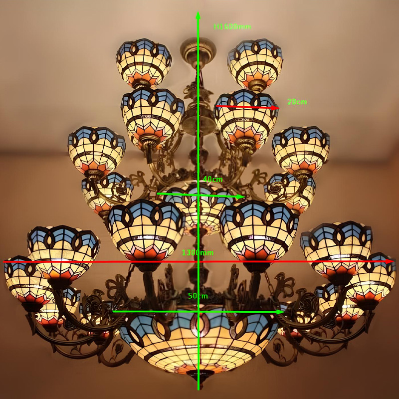 Đèn chùm kính màu TIFFANY nghệ thuật SLTFY26 - Hình ảnh 3