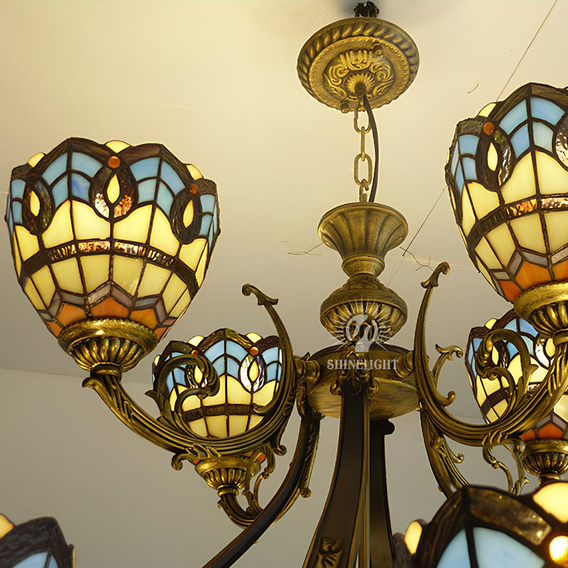Đèn chùm kính màu TIFFANY nghệ thuật SLTFY26 - Hình ảnh 6