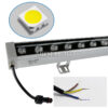 Đầu đèn LED thanh SLWL01 với dây nguồn, giắc nối chống nước và cận cảnh chip LED