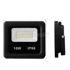 Đèn LED pha 10W SLFLS10 vỏ đen in 10W IP66, mặt trước và mặt cạnh kèm đường đo kích thước trên nền trắng