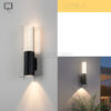 Đèn LED tường 673 có đường kích thước, kèm ảnh nhỏ lắp tường ngoài trời chiếu xuống cây
