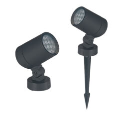 Đèn LED chiếu cây SLSPOR20 màu xám đen, bản đế ngồi và bản cắm cỏ, nền trắng