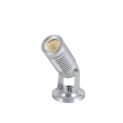 Đèn chiếu cây SLT07 thân nhôm bạc có rãnh tản nhiệt, đế tròn bắt vít, phát sáng vàng ấm