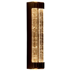 Đèn LED tường 676 hai thanh thủy tinh bọt khí, khung nâu đen, sáng vàng ấm trên nền trắng