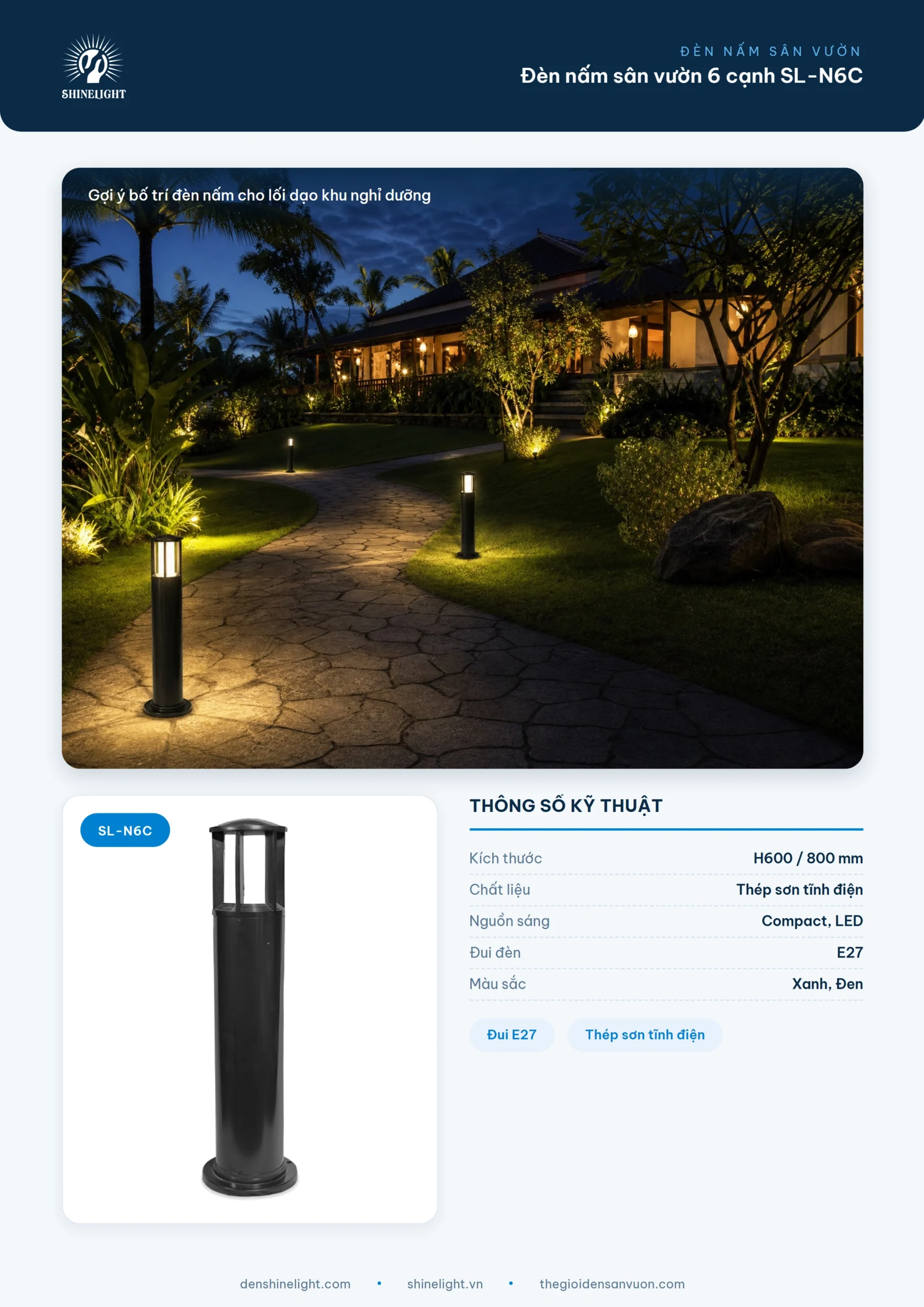 Catalog Đèn nấm sân vườn 6 cạnh SL-N6C