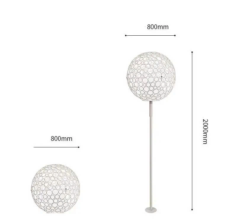 Bản vẽ kích thước đèn LED quả cầu hoa sắt rỗng bản đặt sàn và bản có cột