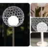 Ảnh ghép chi tiết đèn quả cầu hoa sắt rỗng: bóng tròn bên trong và đế cột bắt vít