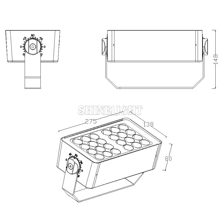 Bản vẽ kỹ thuật kích thước đèn rọi cột SLWE cỡ trung