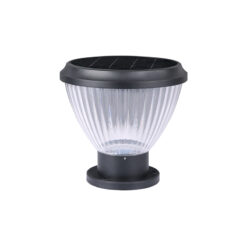 Đèn trụ cổng NLMT SLGL3002: nền trắng, chao vân sọc trong và nắp tấm pin màu đen