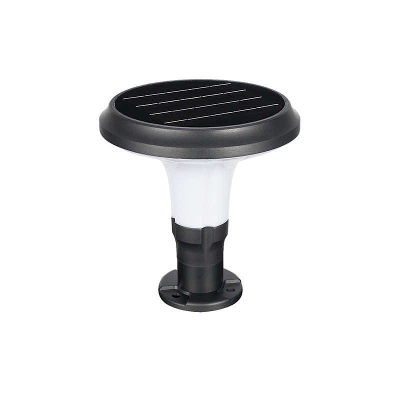 Đèn trụ cổng NLMT SLGL3003: nền trắng, nắp tấm pin đen, chao trắng sữa, thân đen