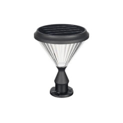 Đèn trụ cổng NLMT SLGL3004: nền trắng, chao phễu vân sọc, thân thắt eo màu đen
