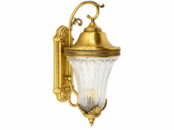 Đèn gắn tường đồng SLGTD2856 chao kính đúc gân dọc, tay đồng uốn cong trên nền trắng