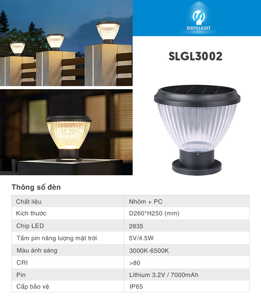 Catalog thông số Đèn nấm sân vườn năng lượng mặt trời SLGL3002 25cm đen