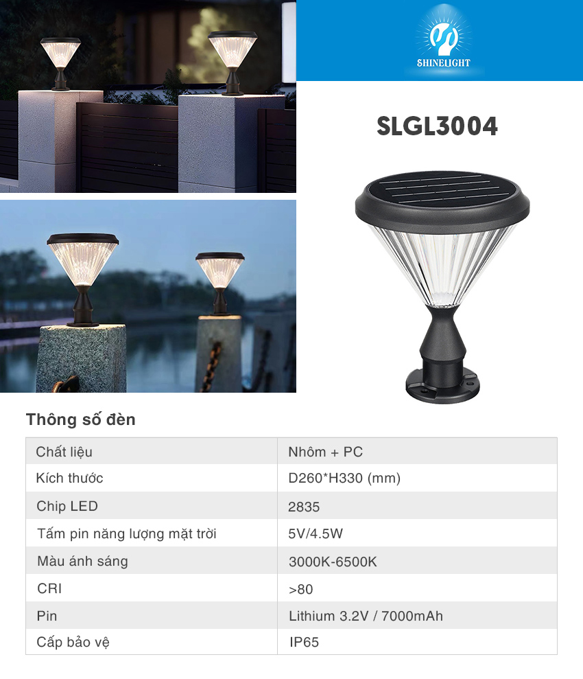 Catalog thông số Đèn nấm sân vườn năng lượng mặt trời SLGL3004 33cm